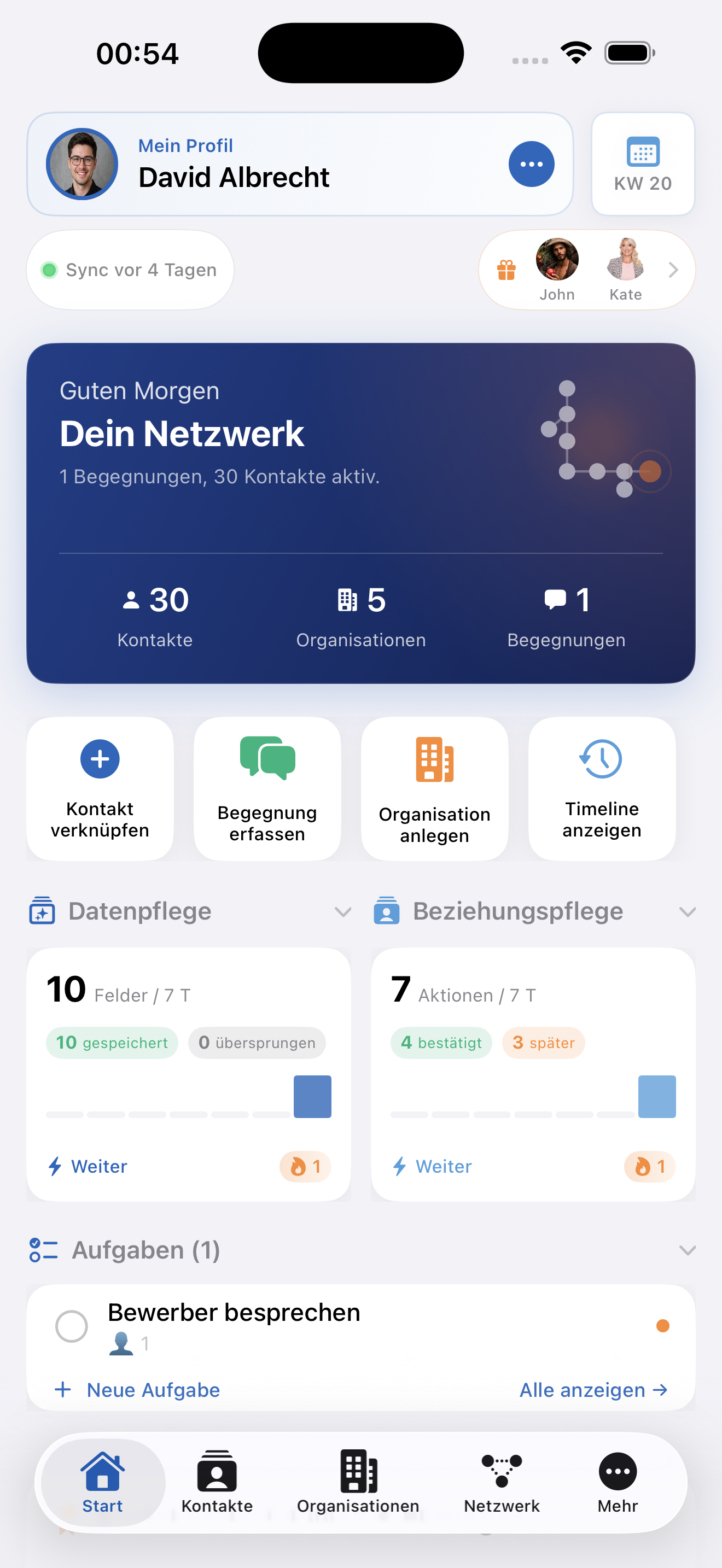 Linknor Dashboard mit Tagesübersicht und Quick Actions