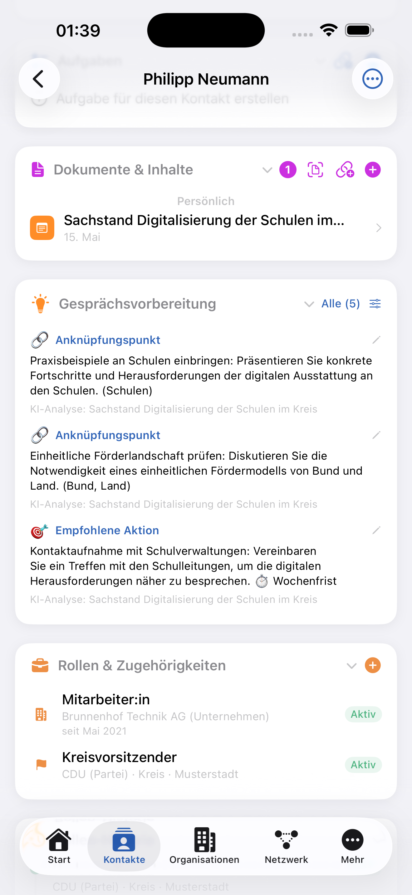 Kontextprofil eines Wahlkreis-Kontakts mit politischen Themen