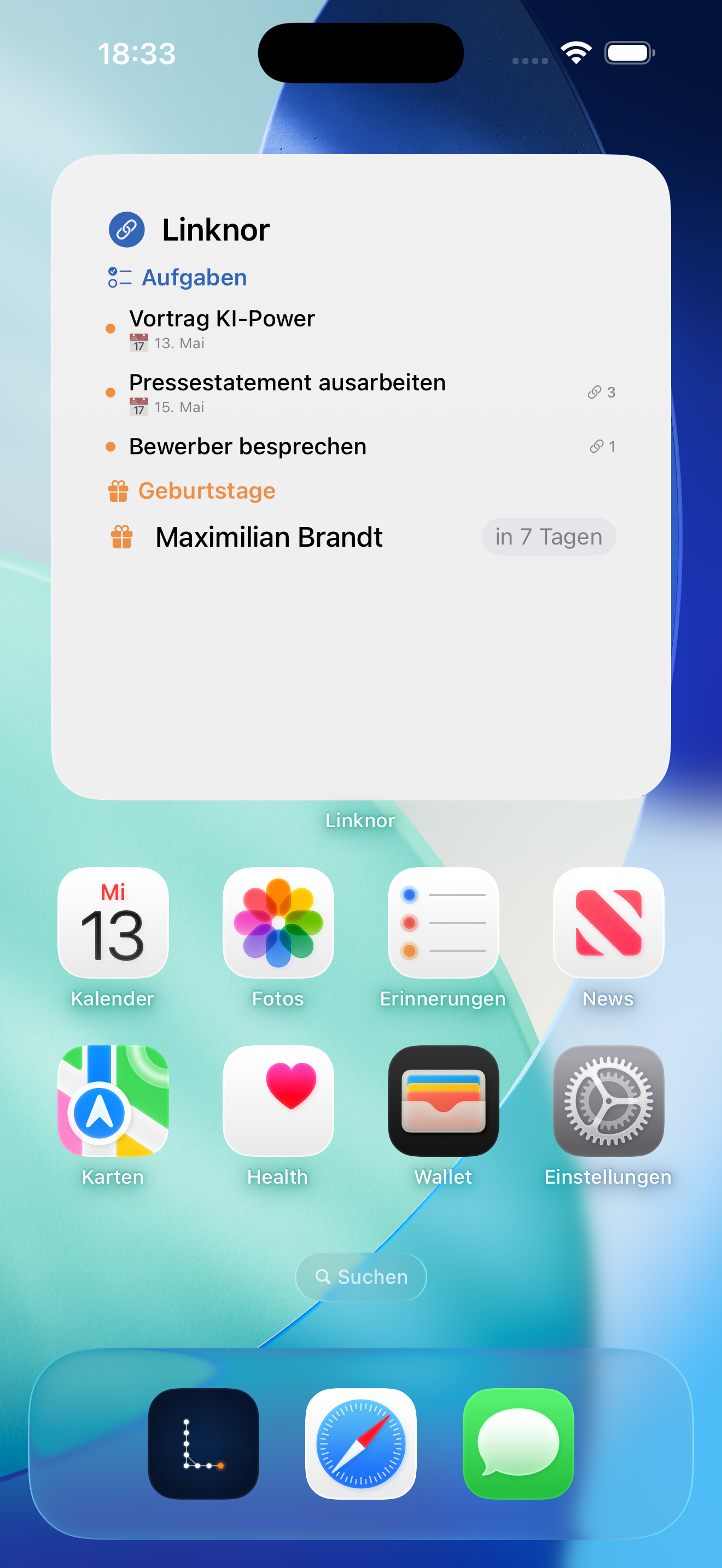 iOS-Sperrbildschirm mit Linknor-Widget